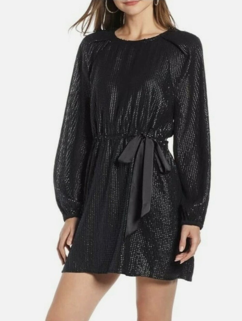 SOMETHING NAVY Dress Sequin Raglan Minidress Black XS NWT